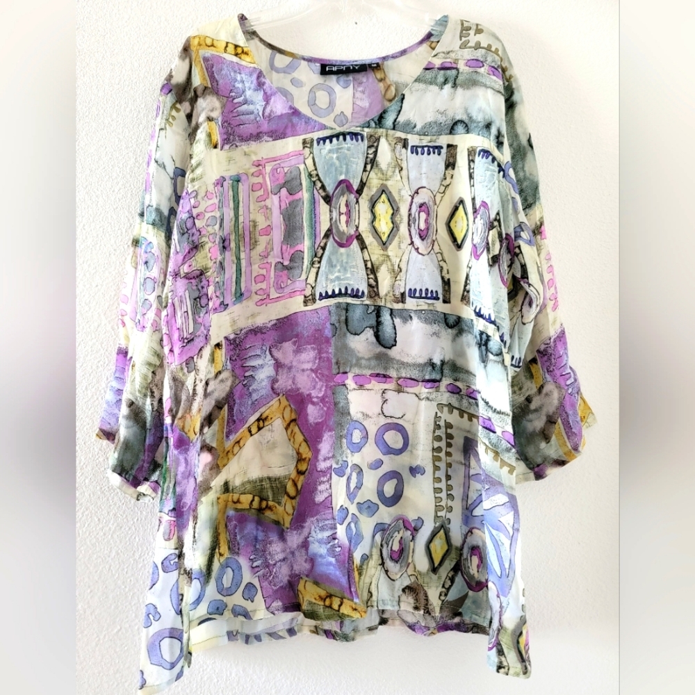 APNY New York V-Neckline Abstract Watercolor  V-neckline Blouse